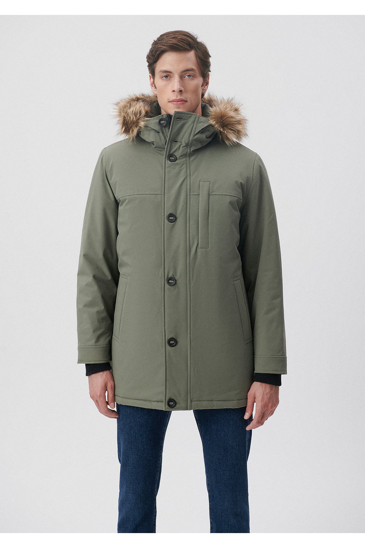 Mavi Kapüşonlu Yeşil Parka Regular Fit / Normal Kesim 010463-85485