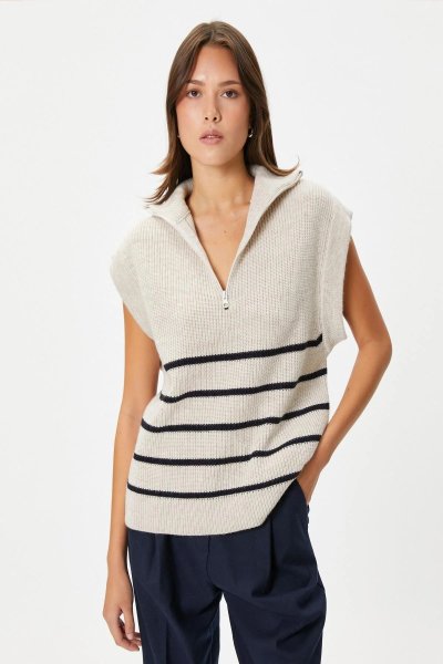 Koton Kadın Lacivert Çizgili Yelek 4WAK20025HT