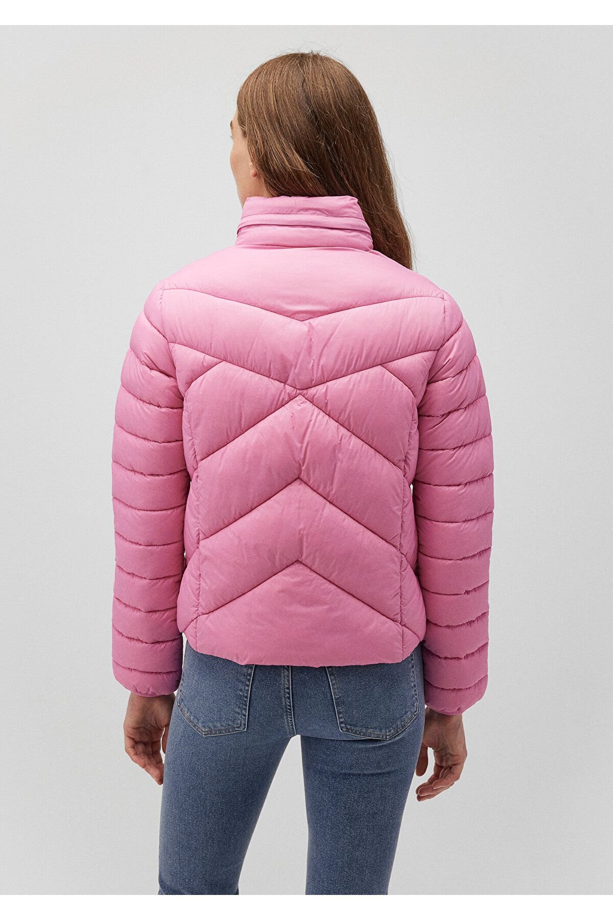 Mavi Dik Yaka Pembe Şişme Mont 110698-85523 | İki Sepet
