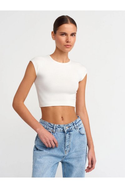 Dilvin Pamuk ve Modal  Karışımlı Crop Top-Siyah 30528