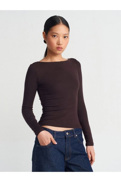 Dilvin Kayık Yaka Uzun Kollu Top-Siyah 31332