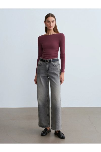 Dilvin Büzgülü Kayık Yaka Top-Ekru 31401