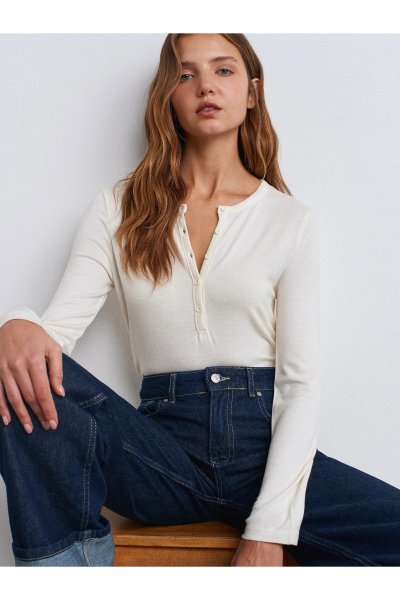 Dilvin Düğmeli Uzun Kollu Top-Siyah 31544