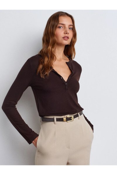 Dilvin Düğmeli Uzun Kollu Top-Siyah 31544