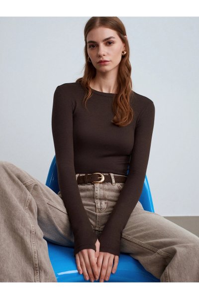 Dilvin  Modal Karışımlı Uzun Kollu Top-Siyah 32319