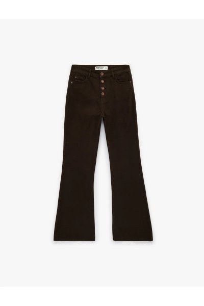 Koton Yüksek Bel Düğme Detaylı Cepli Dar Kesim İspanyol Paça Denim Pantolon - Flare Jeans 6SAL40070MW
