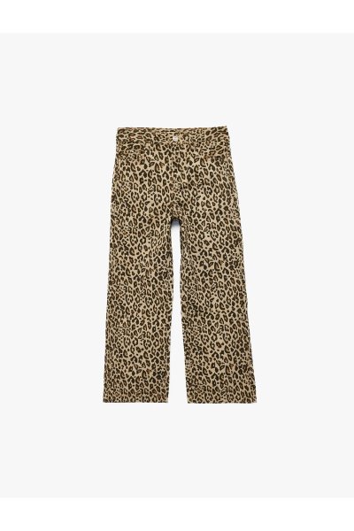 Koton Kız Çocuk Pamuklu Cepli Leopar Desenli Geniş Paça Pantolon 6SKG40091AD