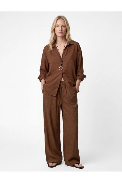 Koton Modal Kumaş Beli Bağlamalı Dokulu Geniş Paça Pantolon 6SAK40213PW