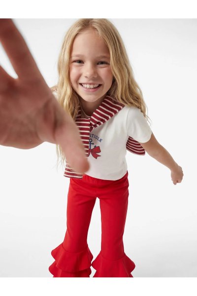 Koton Kadın Beli Lastikli Fırfır Detaylı İspanyol Paça Pantolon 6SKG40008AK