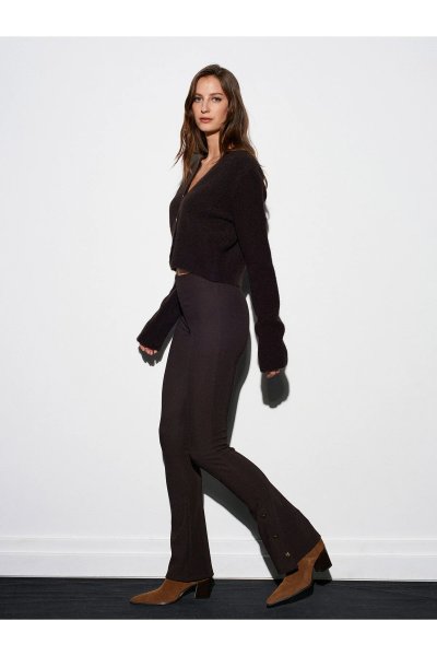 Dilvin Düğme Detaylı İspanyol Paça Tayt-Siyah 71905
