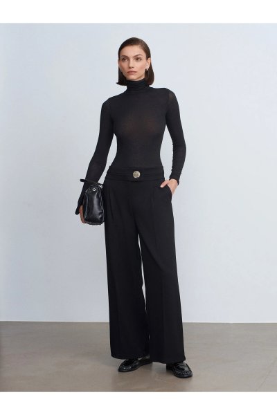 Dilvin Gold Düğmeli Geniş Paça Pantolon 72244