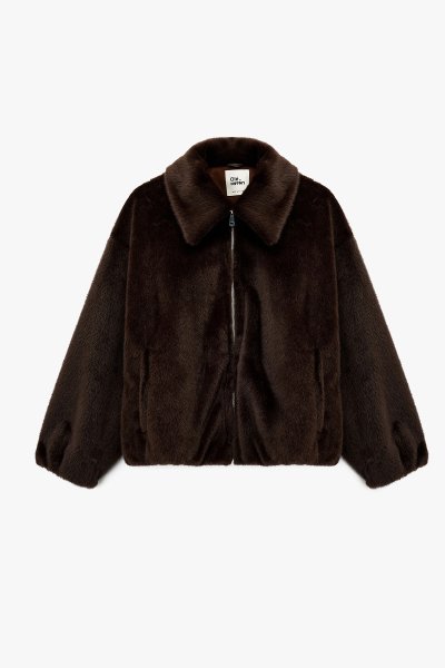 Mavi Kadın Klasik Yaka Fermuarlı Cepli Oversize Suni Kürk Bomber Ceket 6WAL20151IW