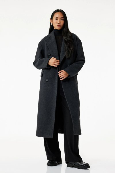 Koton Kadın Kruvaze Yaka Uzun Kollu Düğmeli Cepli Uzun Kaşe Kaban 6WAK00158EW