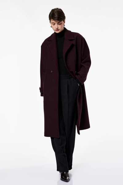 Koton Kadın Uzun Kollu Cepli Düğmeli Kruvaze Uzun Kaşe Kaban 6WAK00099EW