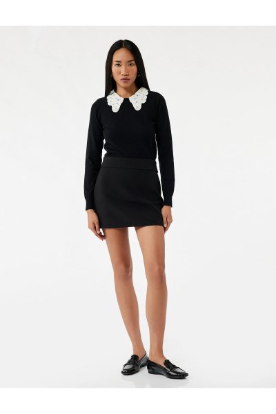 Koton Kadın Uzun Kollu Bebe Yaka Taşlı Triko Kazak 6WAK90081HT