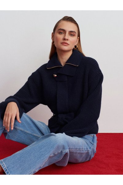Dilvin Yün Karışımlı Triko Hırka-Lacivert 60988