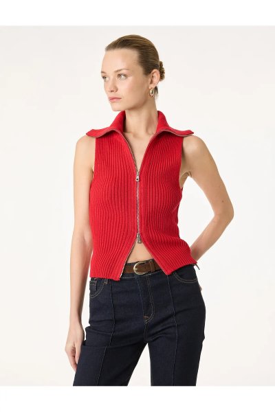 Koton Kadın Devrik Yaka Kolsuz Alt ve Üst Fermuar Kapama Detaylı Triko Yelek 6SAK20028HT