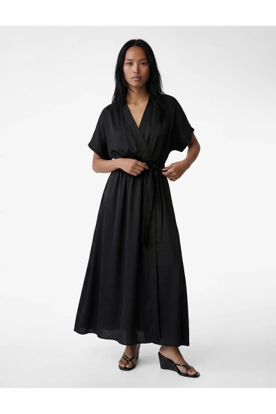 Koton Kadın  Kısa Kollu Kemer Detaylı Kruvaze Midi Saten Elbise 6SAK80192UW