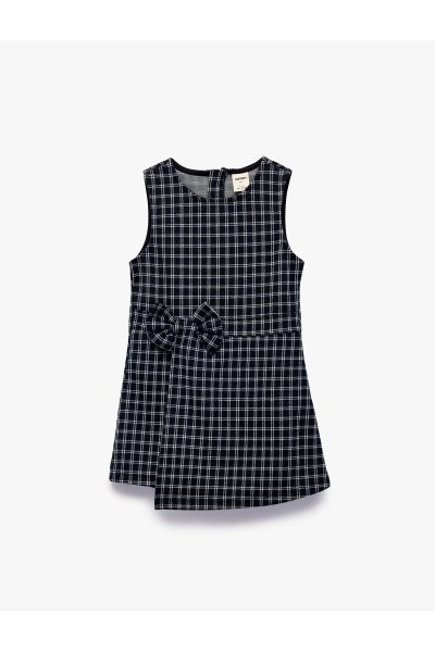 Koton Kız Çocuk Fiyonk Detaylı Kolsuz Bisiklet Yaka Ekoseli Tulum 6SMG30027AK