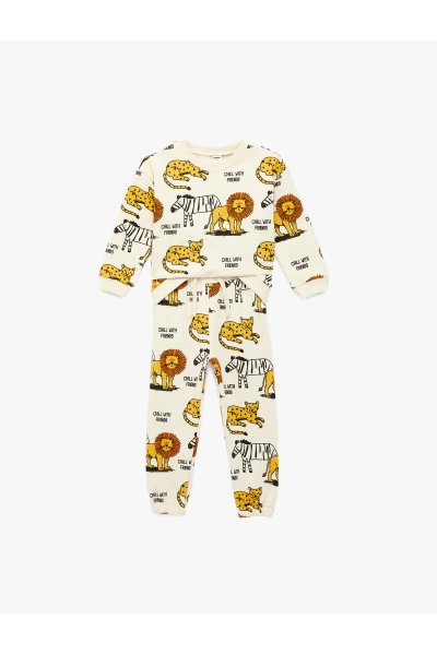 Koton Kadın Şardonlu Bisiklet Yaka Uzun Kollu Pamuklu Hayvanlar Baskılı Eşofman Takımı - 2'li Set 6SMB10130TK