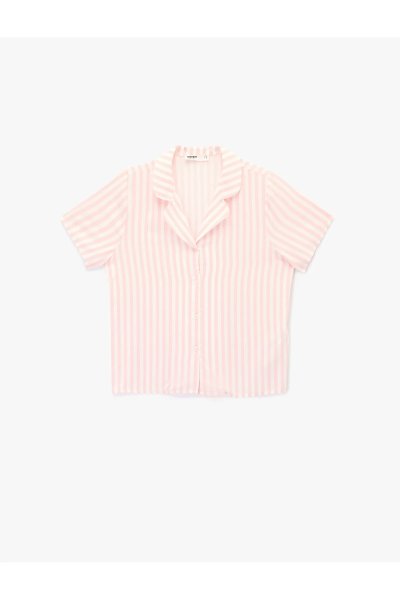 Koton Kadın Gömlek Yaka Kısa Kollu Viskon Çizgili Pijama Üstü 6SLK50007MW