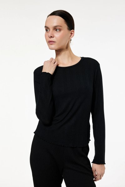 Koton Kadın Uzun Kollu Bisiklet Yaka Modal Pijama Üstü 6WLK40115MK