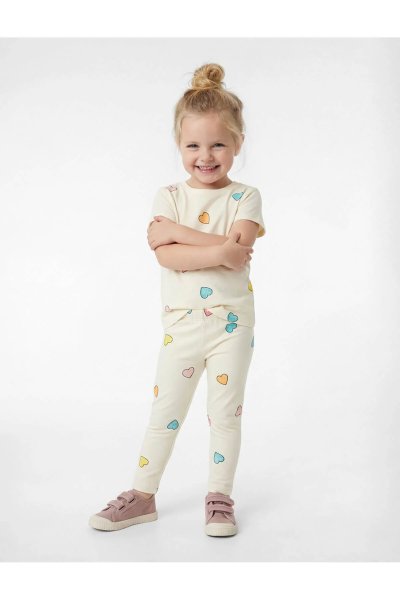 Koton Kız Çocuk Kısa Kollu Bisiklet Yaka Pamuklu Baskılı Tişört ve Tayt Seti _ 2'li Takım 6SMG10036AK