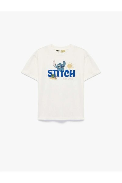Koton Erkek Çocuk Stitch Baskılı Lisanslı Beyaz Erkek Çocuk T-Shirt 6SKB10107TK