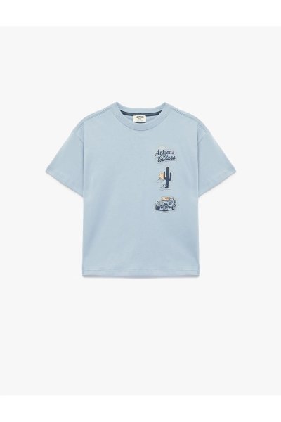 Koton Erkek Çocuk Bisiklet Yaka Kısa Kollu Pamuklu Baskılı Oversize Tişört 6SKB10077TK