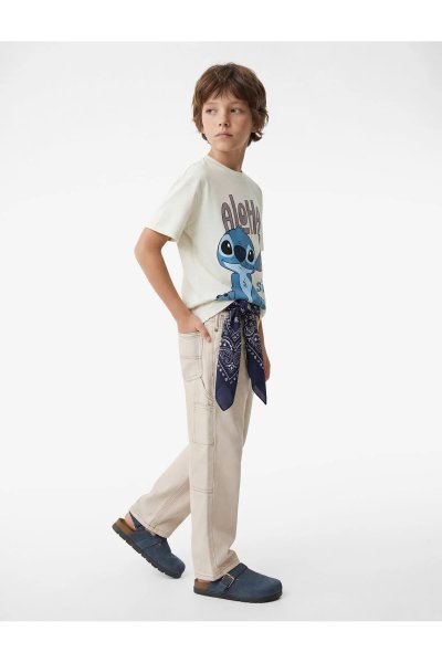 Koton Erkek Çocuk Stitch Baskılı Kısa Kollu Bisiklet Yaka Pamuklu Oversize Lisanslı Tişört 6SKB10136TK