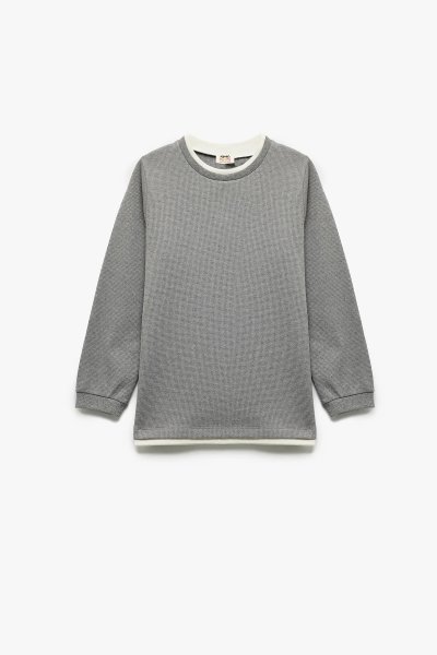 Koton Erkek Çocuk Bisiklet Yaka Çizgili Uzun Kollu Basic Okul Sweatshirt 6WKB10019TK