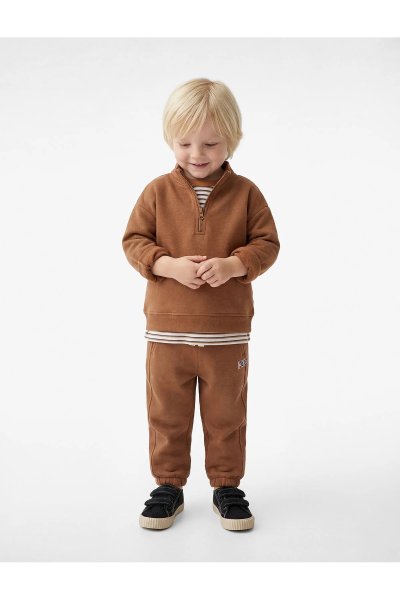 Koton Pamuklu Uzun Kollu Yarım Fermuarlı Dik Yaka Sweatshirt 6SMB10098TK