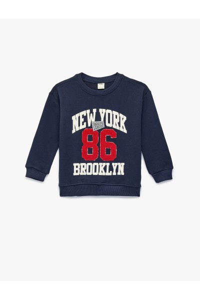 Koton Pamuklu Şardonlu Uzun Kollu Bisiklet Yaka Baskılı Oversize Sweatshirt 6SMB10110TK