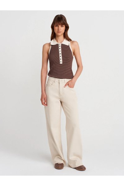 Dilvin Parçaboya Wideleg Denim Pantolon 71994