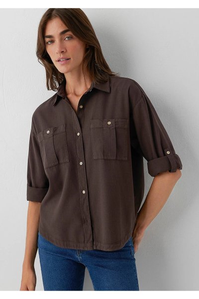Mavi Kahverengi Gömlek Loose Fit / Bol Rahat Kesim 1211383-70240