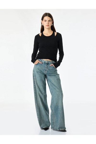 Koton Pamuklu Slim Fit Bisiklet Yaka Katmanlı Uzun Kollu Basic Kaşkorse Tişört 7WAK50197EK