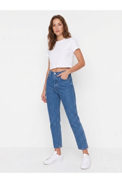 Levi's 501 Crop Listen To Yourself T2 Med Indigo Kadın JEAN A7739-0038