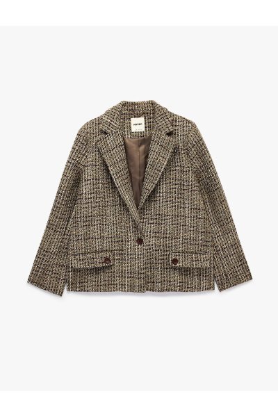 Koton Kapaklı Çift Cepli Uzun Kollu Ekose Tüvit Blazer Ceket 7WAK50114PW