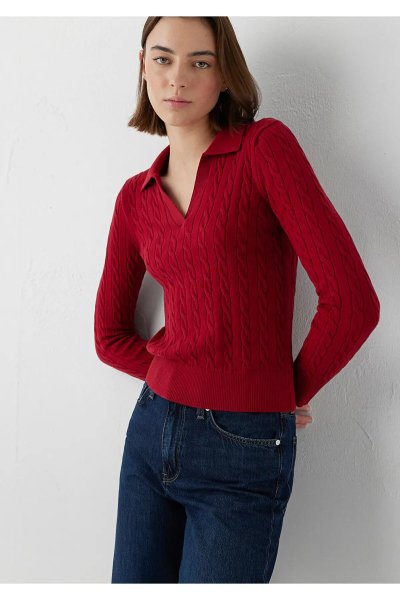 Mavi Kırmızı Polo Yaka Triko Slim Fit / Dar Kesim 1710912-90746