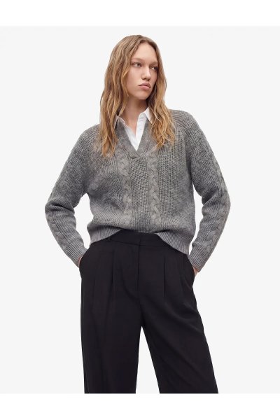 Koton Regular Fit Uzun Kollu Dokulu Gömlek Yaka Triko Kazak 7WAL90008HT