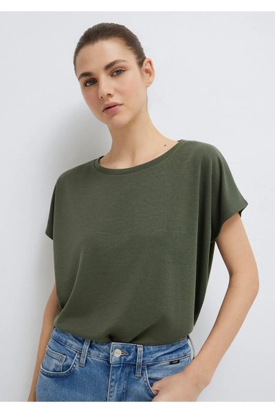 Mavi Soft-Premium Yeşil  Liyosel Karışımlı Basic Tişört Loose Fit / Bol Rahat Kesim 167245-71551