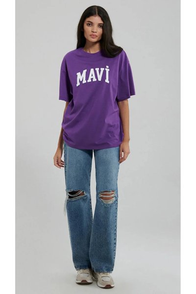 Mavi Logo Baskılı Mor Tişört Oversize / Geniş Kesim 1600843-70635