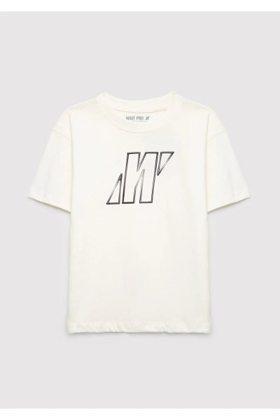 Mavi M Logo Ekru Tişört Loose Fit / Bol Rahat Kesim 6610386-70057