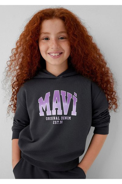 Mavi Logo Baskılı Kapüşonlu Kız Çocuk Sweatshirt 7S10179-70087