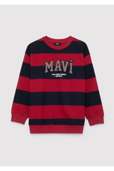 Mavi Logo Çizgili Lacivert Sweatshirt 6S20010-A6609