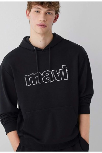 Mavi Logo Baskılı Kapüşonlu Erkek Sweatshirt SİYAH 0S10196-900