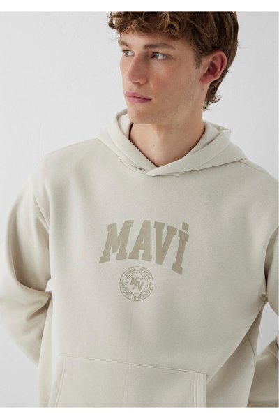 Mavi Logo Baskılı Kapüşonlu Bej Sweatshirt 0S10646-70144