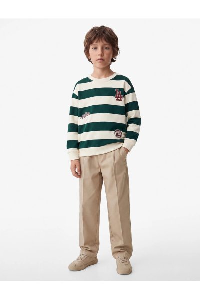 Koton Baskılı Bisiklet Yaka Uzun Kollu Çizgili Sweatshirt 7WKB10479TK