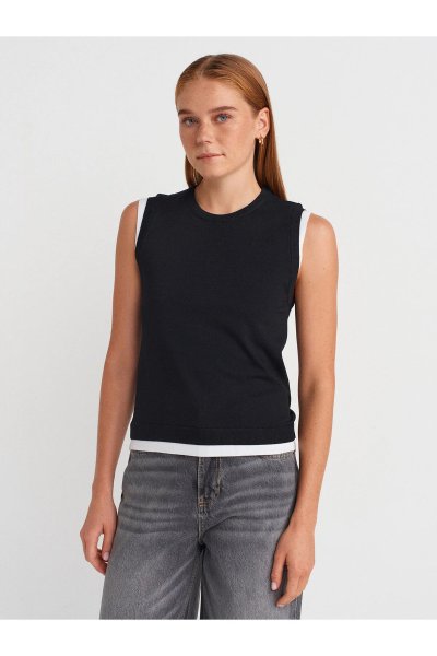 Dilvin Bisiklet Yaka Çift Görünümlü Triko Bluz 10784