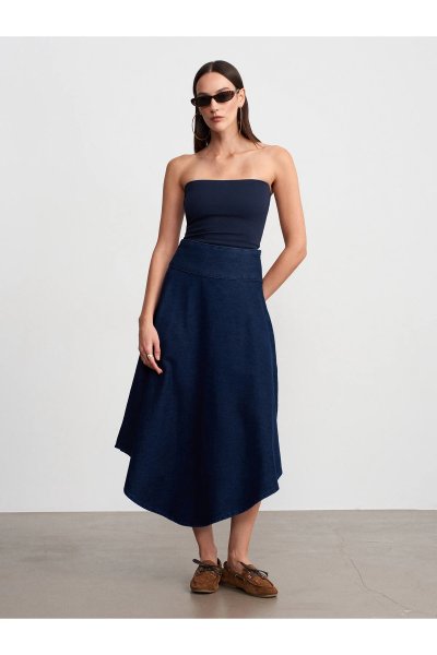Dilvin %100 Pamuk Denim Kloş Etek 80596
